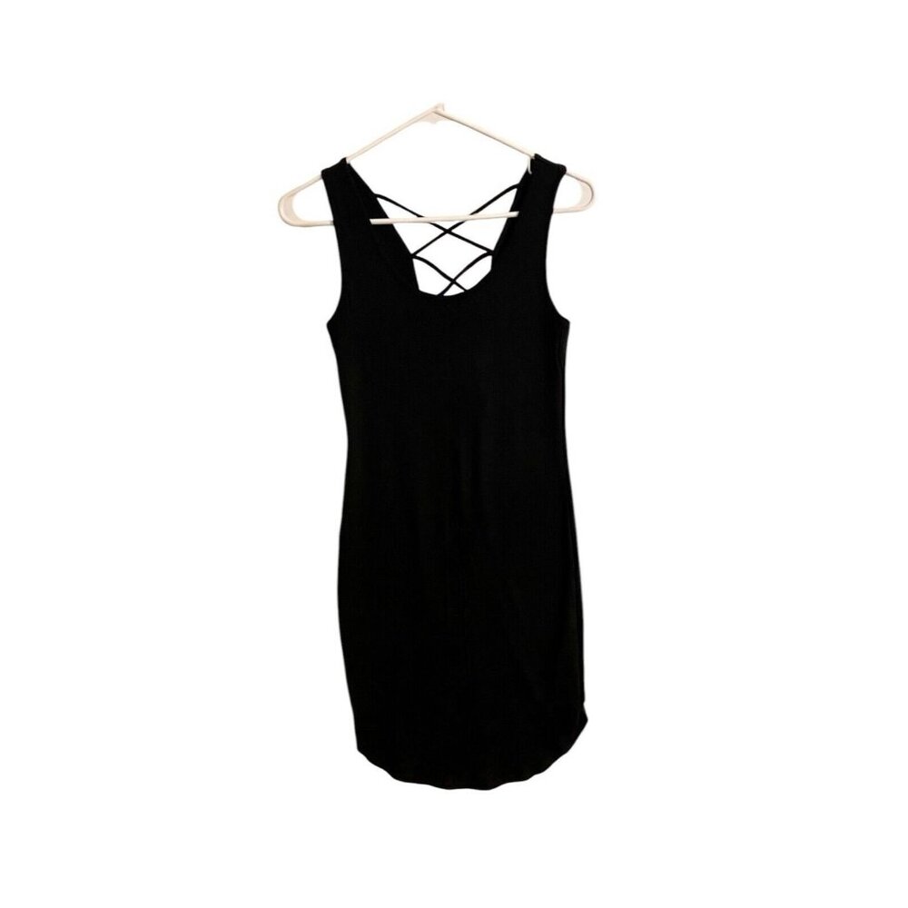 Ambiance Apparel Black ribbed lace up Body Con Mini dress Size Large